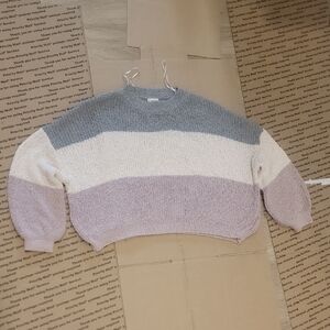Debut Women's Striped Sweater in Gray, Cream, and Purple